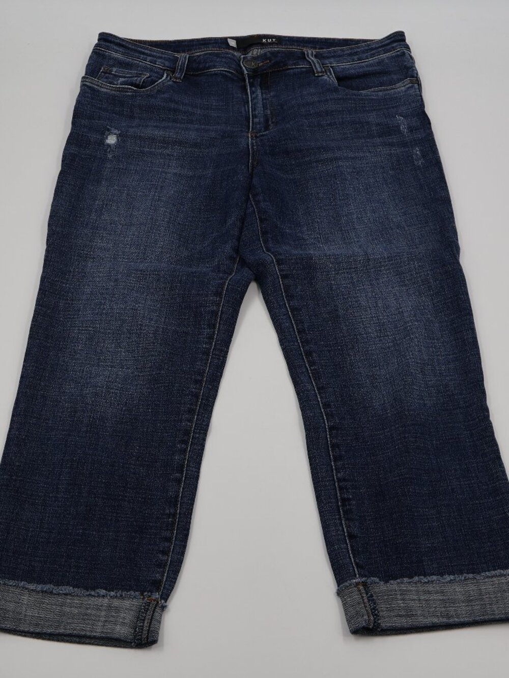 Kut‎ from the Kloth Cropped Jeans Womens 10 Blue Distressed Frayed Hem Dark Wash